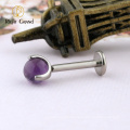 Right Grand Titanium Prong set Amethyst threadless Labret Lip Ring